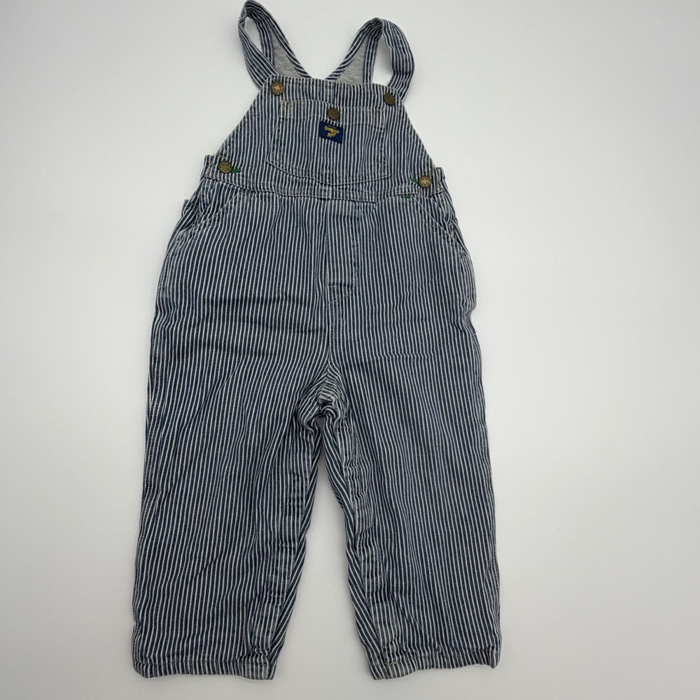 OshKosh Bgosh Kids 24 Months Hickory Stripe Jersey Lined Denim Overalls Blue